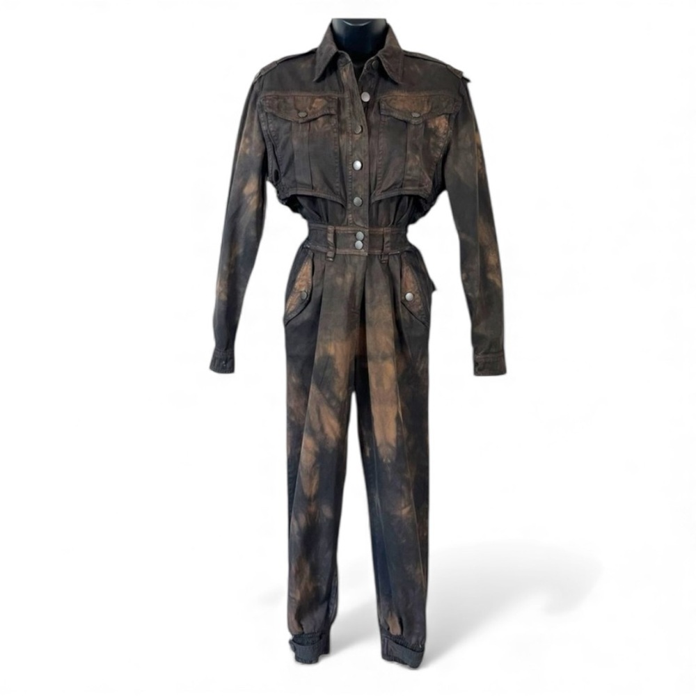 Retrofete Shirelle Jumpsuit in Sepia Brown Acid Wash